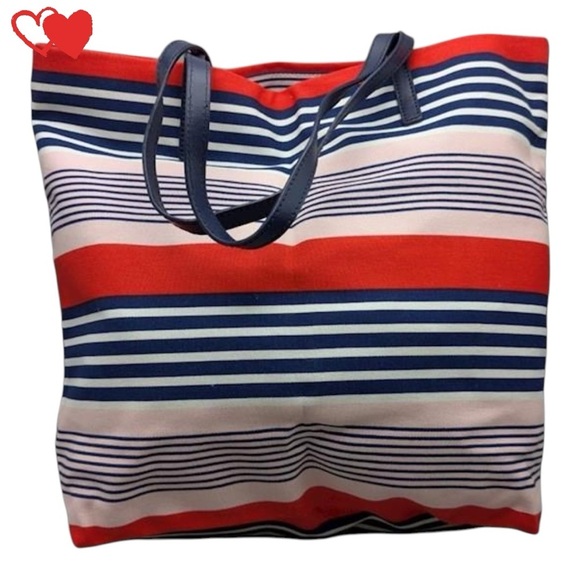 Kate Spade New York Bon Pink Orange and Navy Striped Shopper Tote Bag - Picture 2 of 7